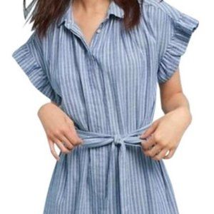 Anthropologie Isabella Sinclair Piper Blue Striped Tie Waist Shirt Dress